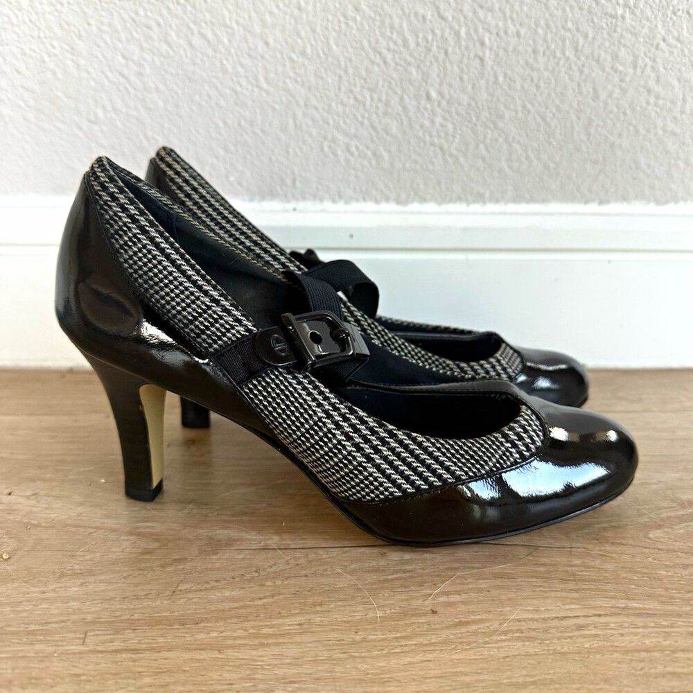 Circa Joan & David Black/White Patent Houndstooth Mary Jane Pumps US 5